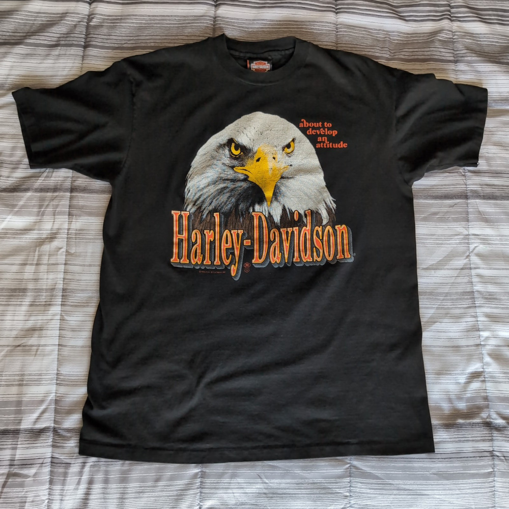 VTG 1990 Harley Davidson T Shirt XL Single‎ Stitch Stratman 90s Eagle Attitude